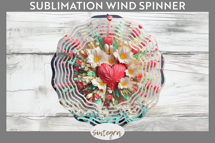 3D Floral Hearts v9 Wind Spinner Sublimation