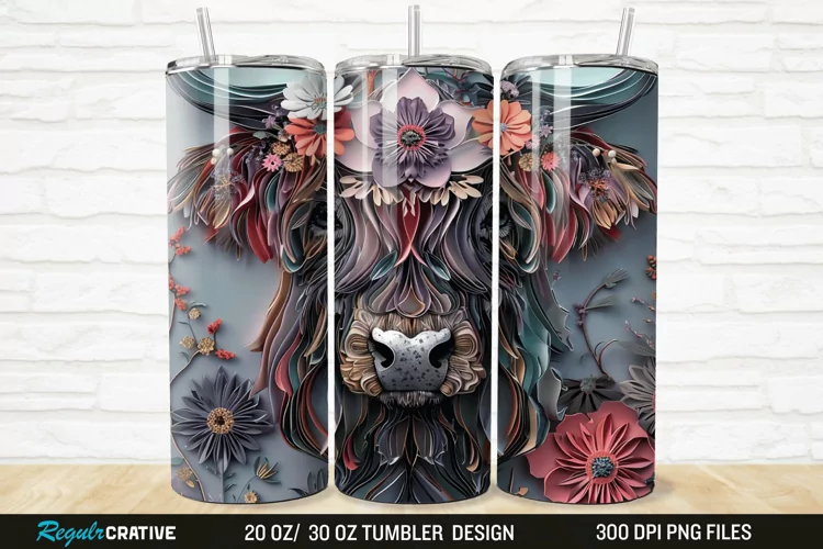 Floral Highland Cow 20/30oz Skinny Tumbler