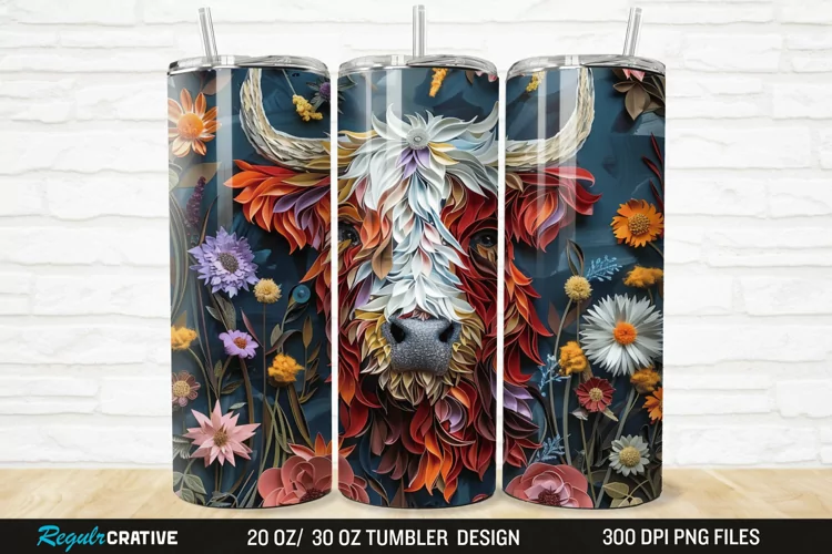 Floral Highland Cow 20/30oz Skinny Tumbler