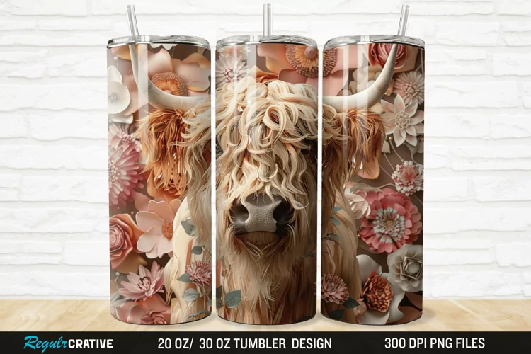 Floral Highland Cow 20/30oz Skinny Tumbler