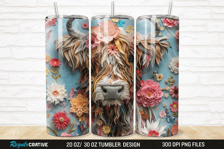 Floral Highland Cow 20/30oz Skinny Tumbler