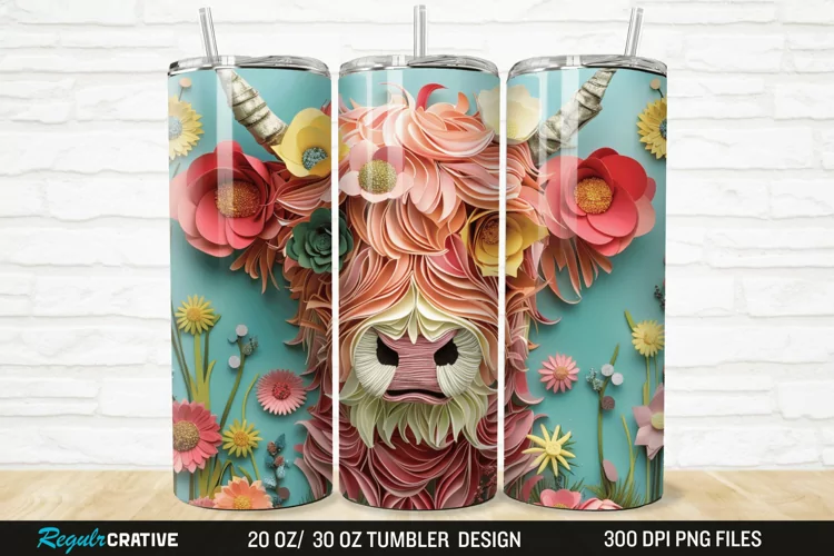 Floral Highland Cow 20/30oz Skinny Tumbler