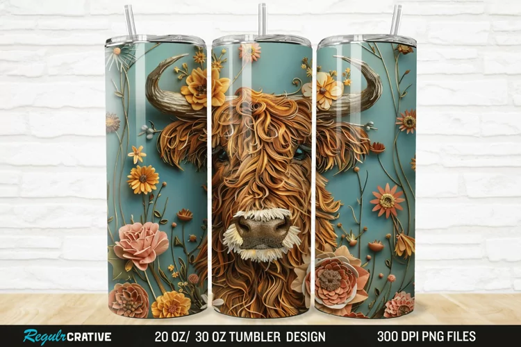 Floral Highland Cow 20/30oz Skinny Tumbler