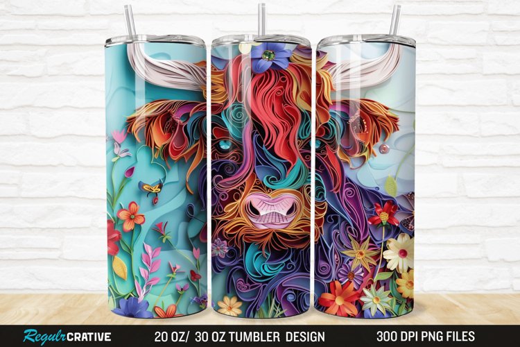 Floral Highland Cow 20/30oz Skinny Tumbler
