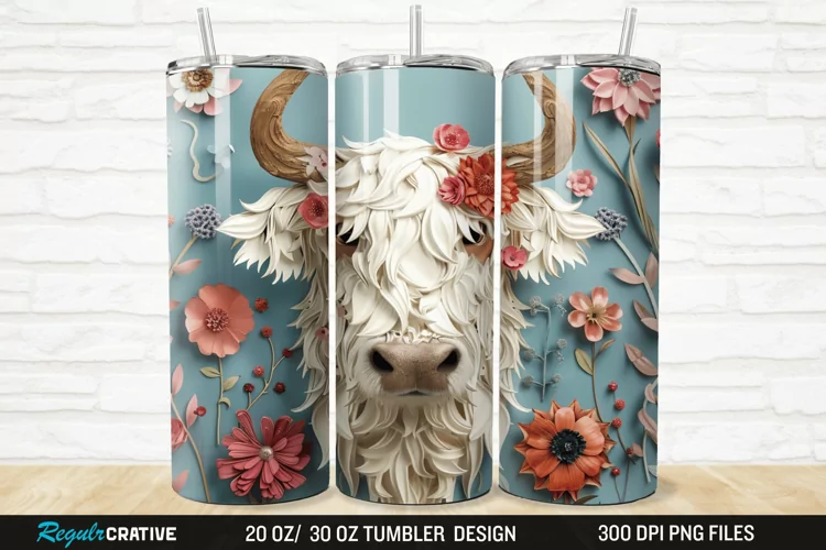 Floral Highland Cow 20/30oz Skinny Tumbler