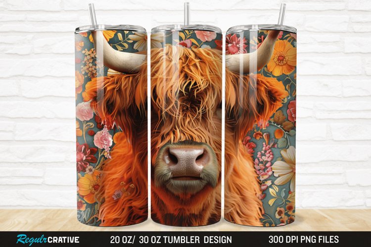 Floral Highland Cow 20/30oz Skinny Tumbler