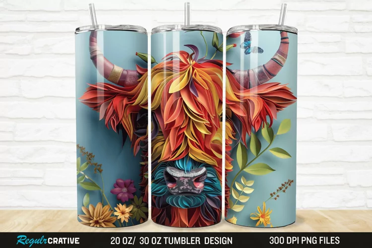 Floral Highland Cow 20/30oz Skinny Tumbler