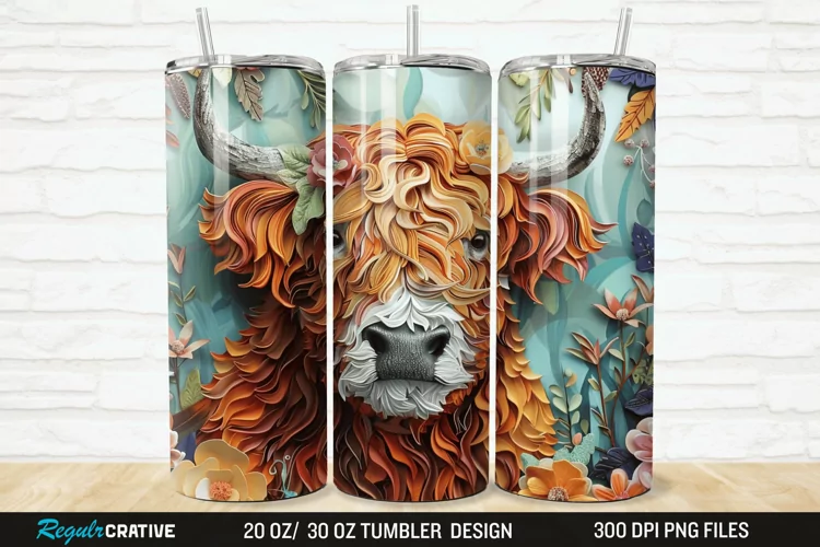 Floral Highland Cow 20/30oz Skinny Tumbler