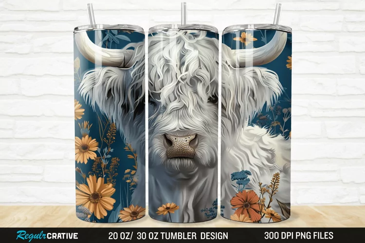 Floral Highland Cow 20/30oz Skinny Tumbler