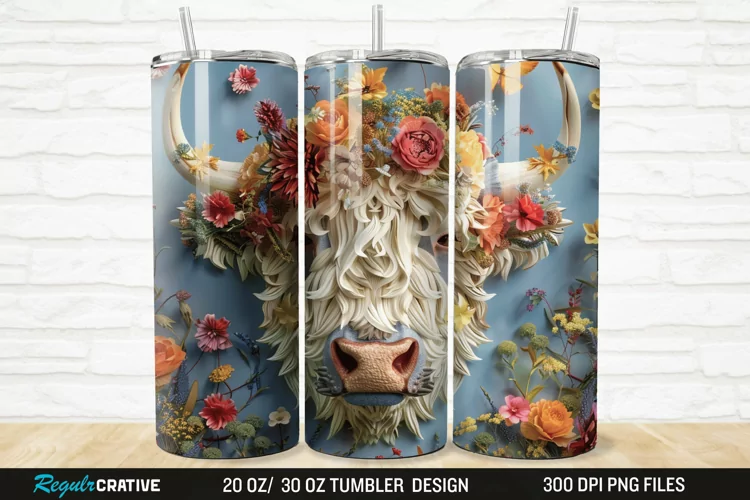 Floral Highland Cow 20/30oz Skinny Tumbler