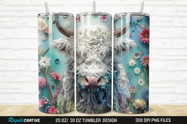 Floral Highland Cow 20/30oz Skinny Tumbler