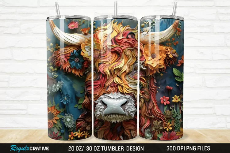 Floral Highland Cow 20/30oz Skinny Tumbler