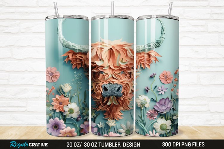 Floral Highland Cow 20/30oz Skinny Tumbler