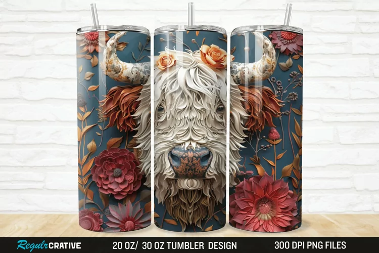 Floral Highland Cow 20/30oz Skinny Tumbler