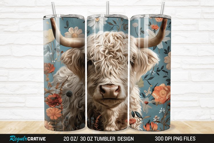 Floral Highland Cow 20/30oz Skinny Tumbler