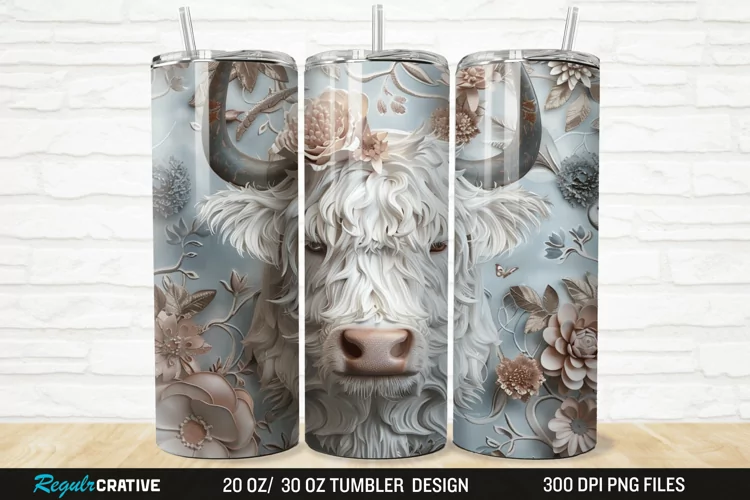 Floral Highland Cow 20/30oz Skinny Tumbler