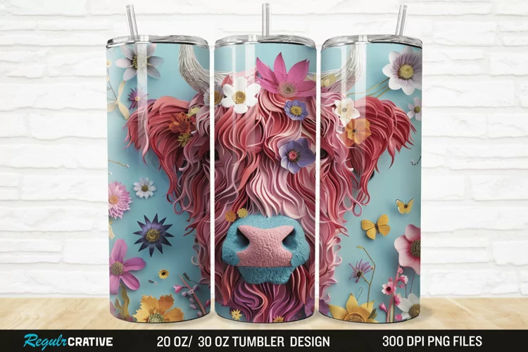 Floral Highland Cow 20/30oz Skinny Tumbler