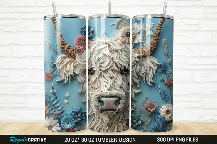 Floral Highland Cow 20/30oz Skinny Tumbler