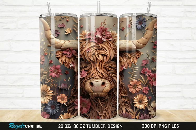 Floral Highland Cow 20/30oz Skinny Tumbler