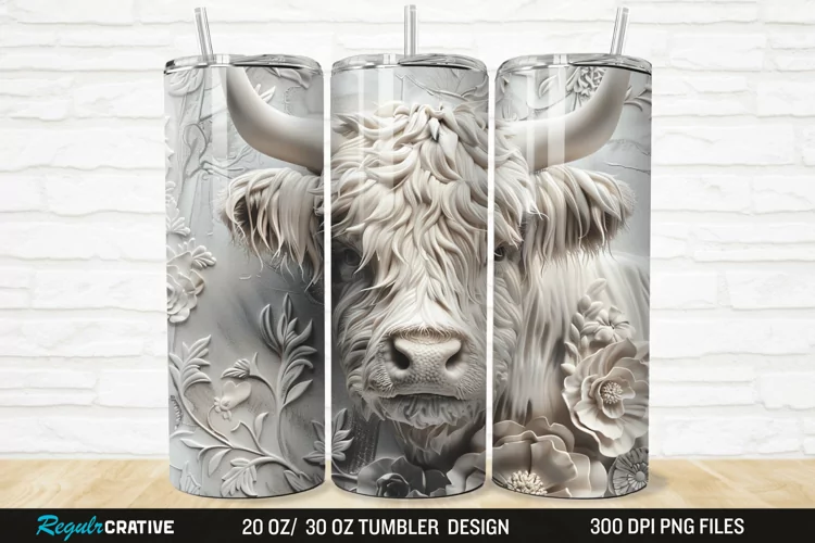 Floral Highland Cow 20/30oz Skinny Tumbler