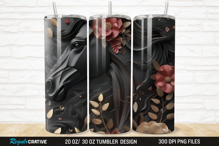 3D Floral Horse 20/30oz Skinny Tumbler example image 1