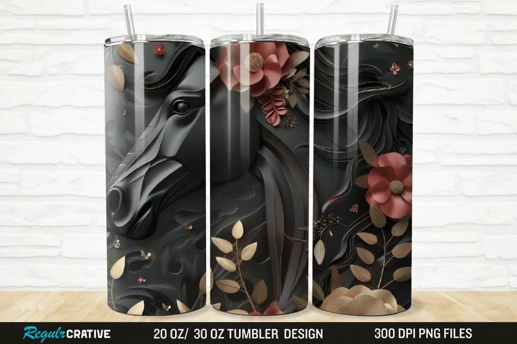 3D Floral Horse 20/30oz Skinny Tumbler