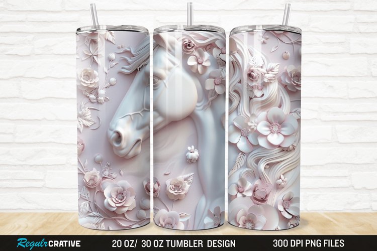 3D Floral Horse 20/30oz Skinny Tumbler example image 1
