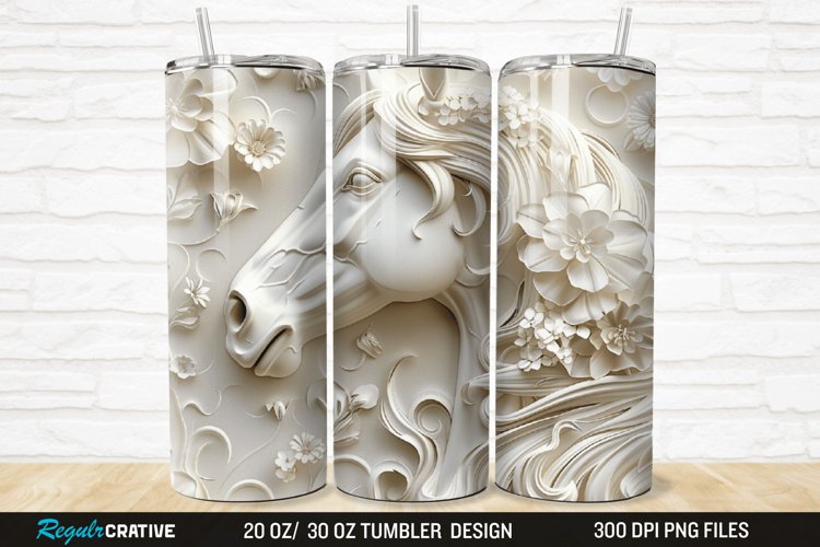 3D Floral Horse 20/30oz Skinny Tumbler example image 1
