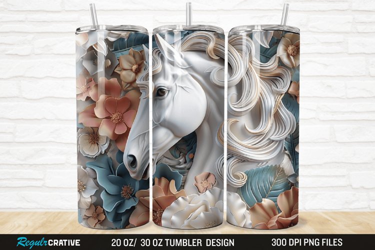 3D Floral Horse 20/30oz Skinny Tumbler