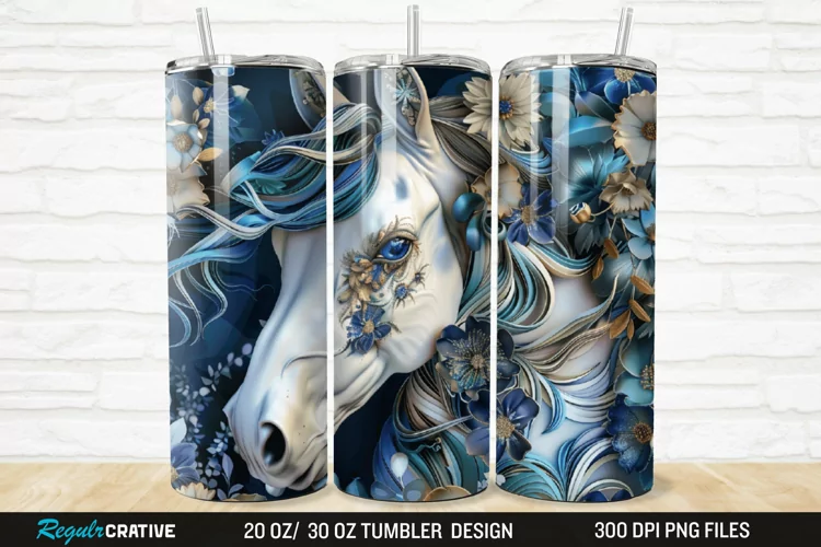 3D Floral Horse 20/30oz Skinny Tumbler