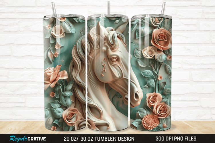 3D Floral Horse 20/30oz Skinny Tumbler example image 1