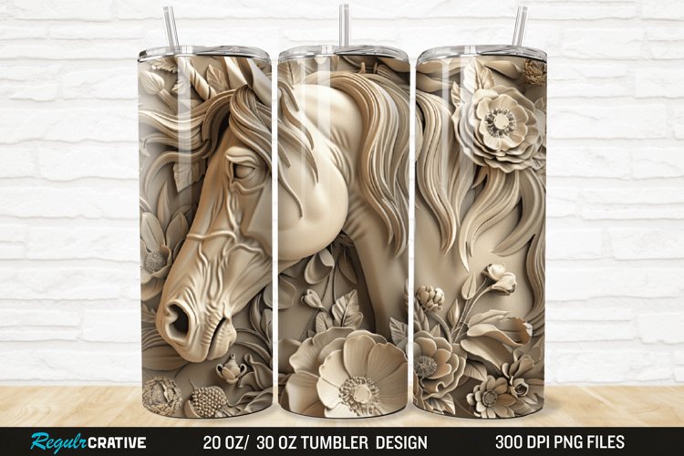 3D Floral Horse 20/30oz Skinny Tumbler example image 1
