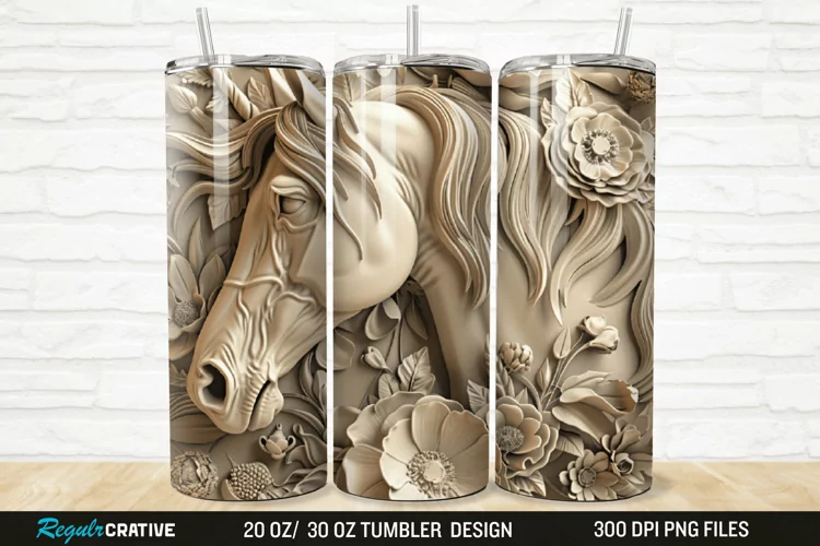 3D Floral Horse 20/30oz Skinny Tumbler