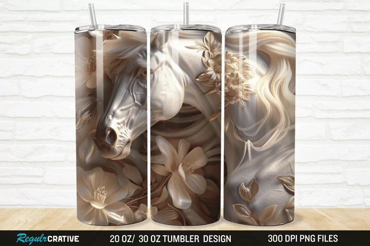 3D Floral Horse 20/30oz Skinny Tumbler