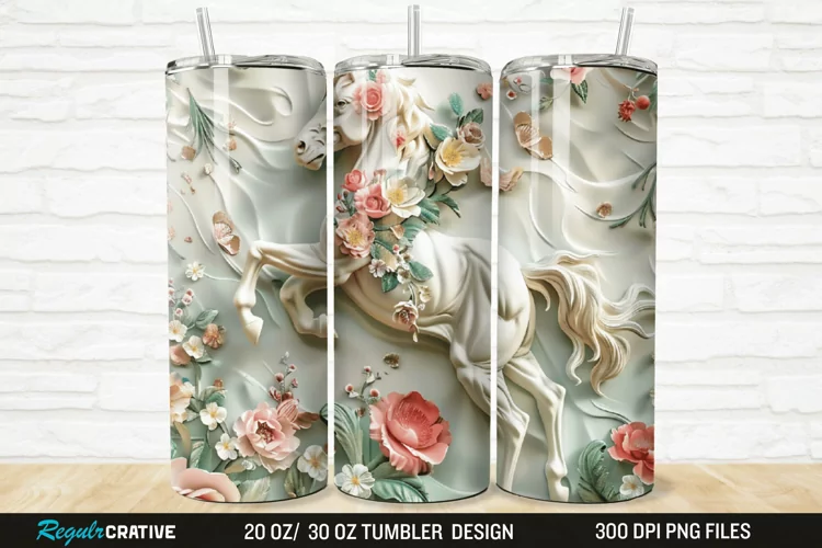 3D Floral Horse 20/30oz Skinny Tumbler