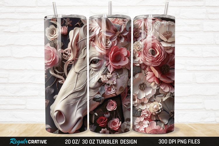 3D Floral Horse 20/30oz Skinny Tumbler