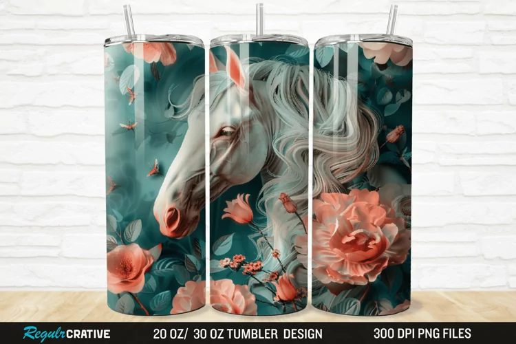 3D Floral Horse 20/30oz Skinny Tumbler