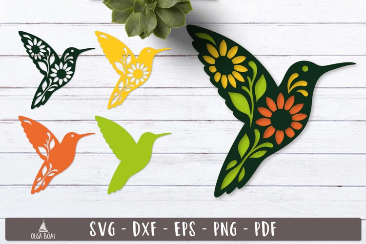 3d Floral Hummingbird Layered SVG design