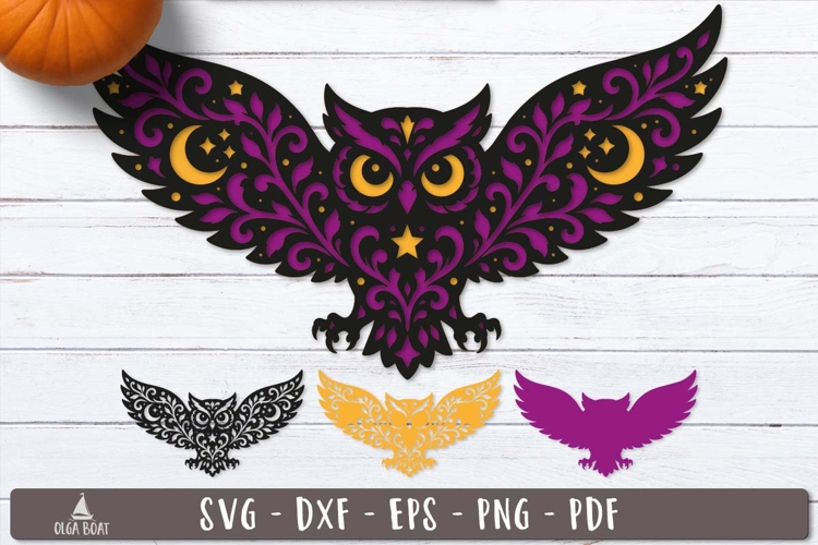 3d Floral Owl Halloween Layered SVG design
