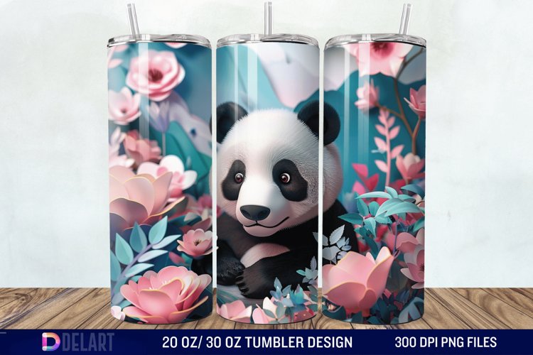 3D Floral Panda Break Tumbler Wrap example image 1