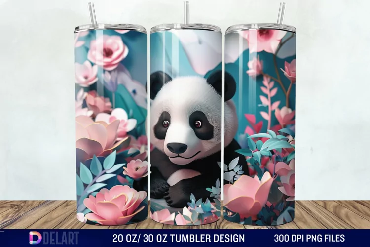 3D Floral Panda Break Tumbler Wrap
