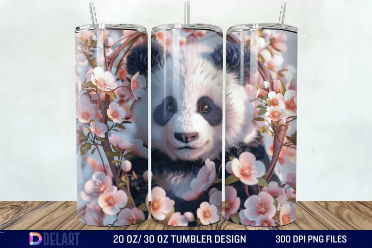 3D Floral Panda Break Tumbler Wrap