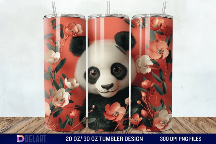 3D Floral Panda Break Tumbler Wrap example image 1