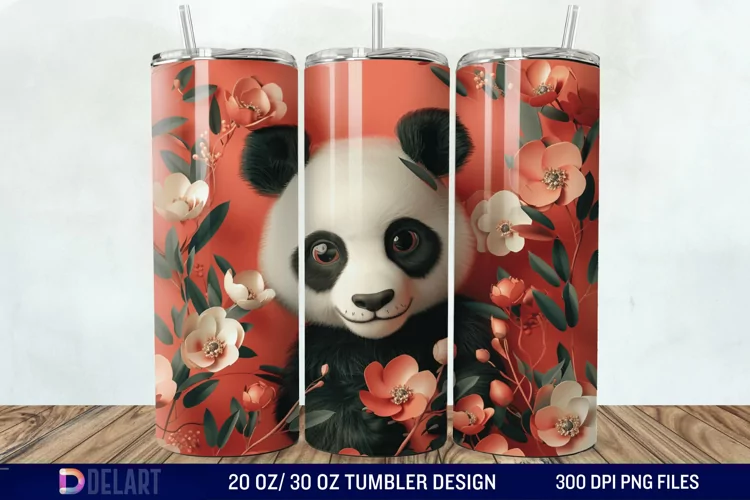 3D Floral Panda Break Tumbler Wrap