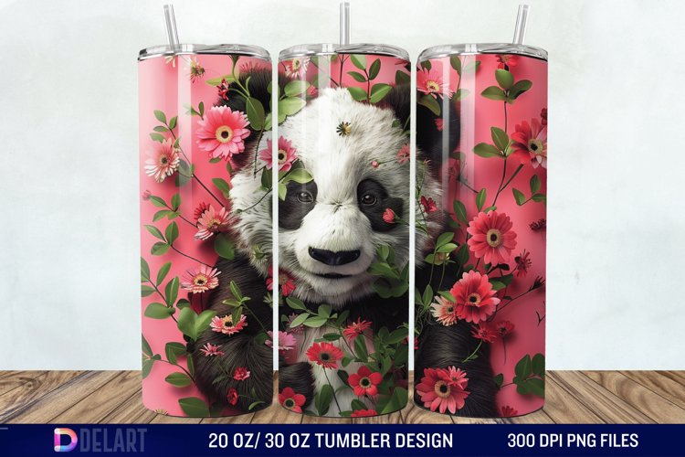 3D Floral Panda Break Tumbler Wrap example image 1