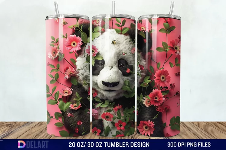 3D Floral Panda Break Tumbler Wrap