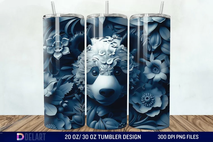 3D Floral Panda Break Tumbler Wrap