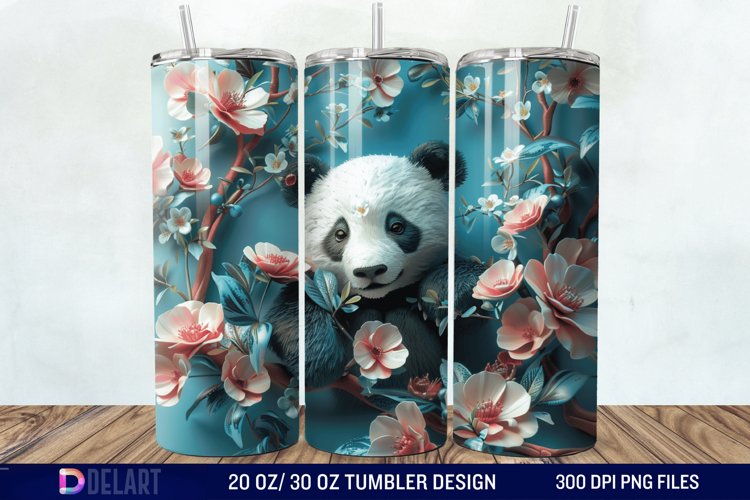 3D Floral Panda Break Tumbler Wrap example image 1
