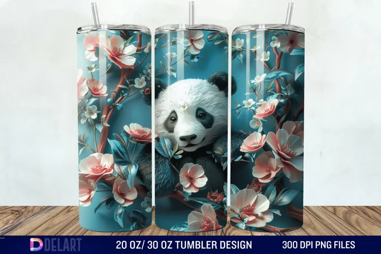 3D Floral Panda Break Tumbler Wrap