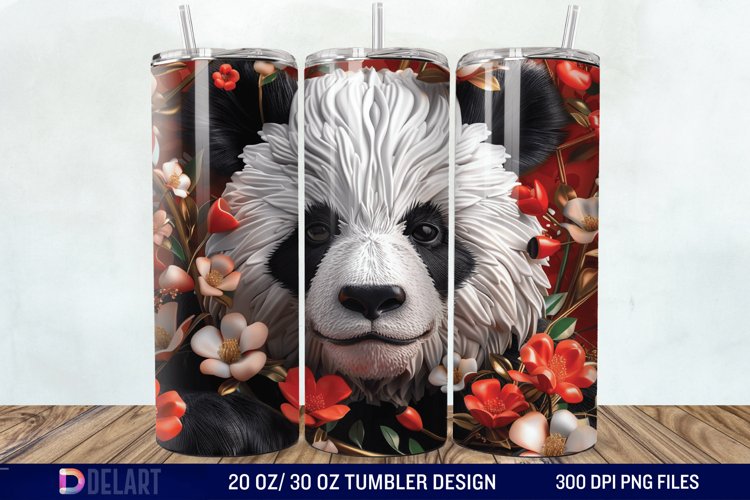 3D Floral Panda Break Tumbler Wrap example image 1